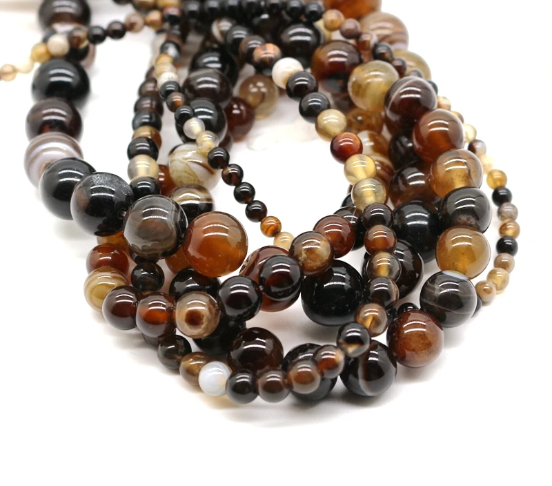 Brown Stripe Beads Natural Stone Banded Onyx 4/6/8/10/12 MM Round Loose for Jewelry Accessories Bracelet Making DIY | Украшения и