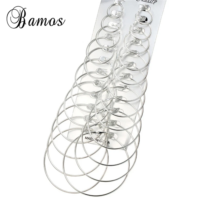 

Bamos 12 Pair/Set Gold Color Hoop Earrings For Women Girls Simple Big Circle Double Sided Earrings Fashion Statement Jewelry
