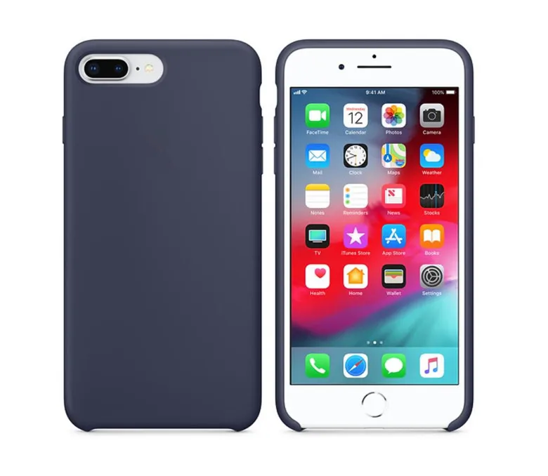 Midnight Blue AAAA+ качество с офоническим логотипом Жидкая силиконовая мягкая подушка из микрофибры чехол для телефона для Apple iPhone 7 plus 8 plus с розничной коробкой - Цвет: Midnight Blue