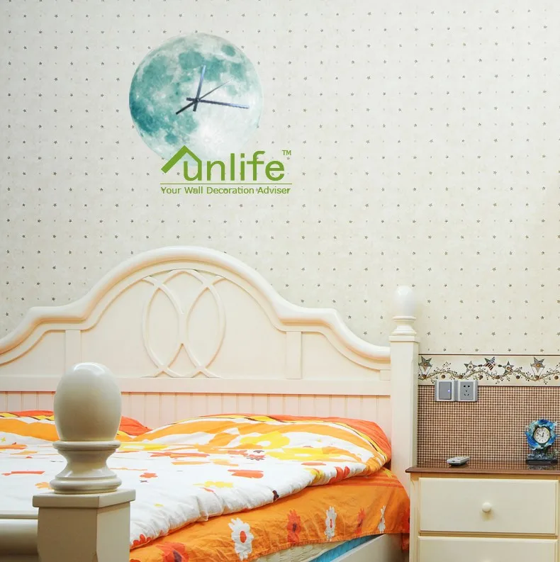 Funlife светится в темноте Луна настенные часы, романтическая светящаяся Луна домашний декор, кварцевый механизм развертки, тишина для спальни, 30 см 12''