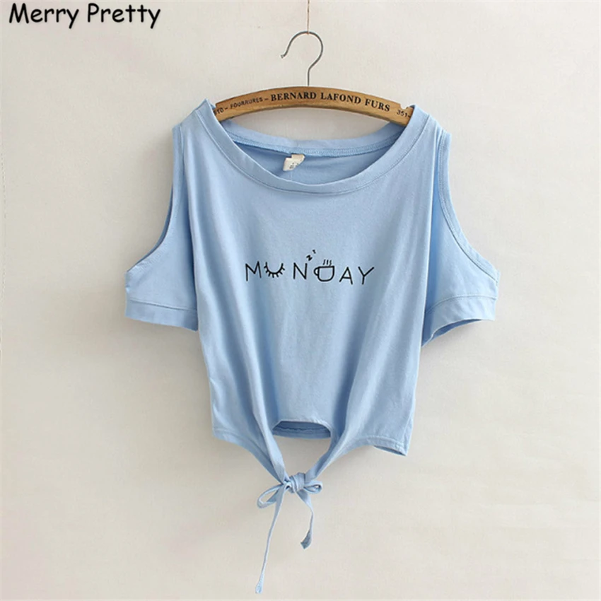 Женская хлопковая Футболка Merry Pretty модная короткая футболка на шнуровке с