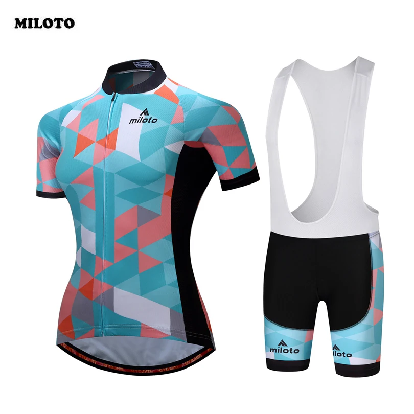 MILOTO для женщин Велоспорт Ropa Ciclismo велосипед короткий рукав Джерси нагрудник шорты комплект Велосипедный спорт для девочек спортивная одежда костюм