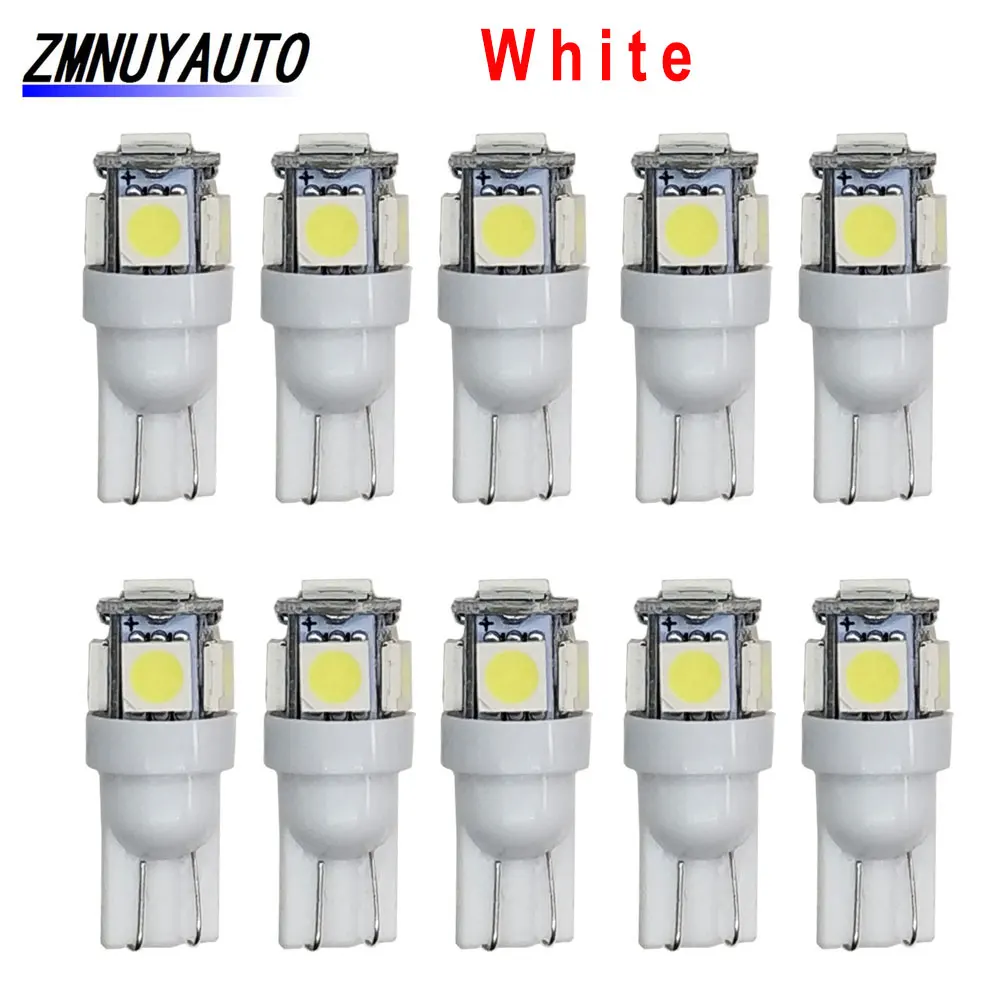 10 шт. T10 светодиодный W5W 5050 5SMD светодиодный автомобиль внутренняя подсветка номерных знаков лампы фонари сигнала поворотов 5w5 t10, белый, красный, желтый, зеленый, розовый, синий, 12 V - Испускаемый цвет: White