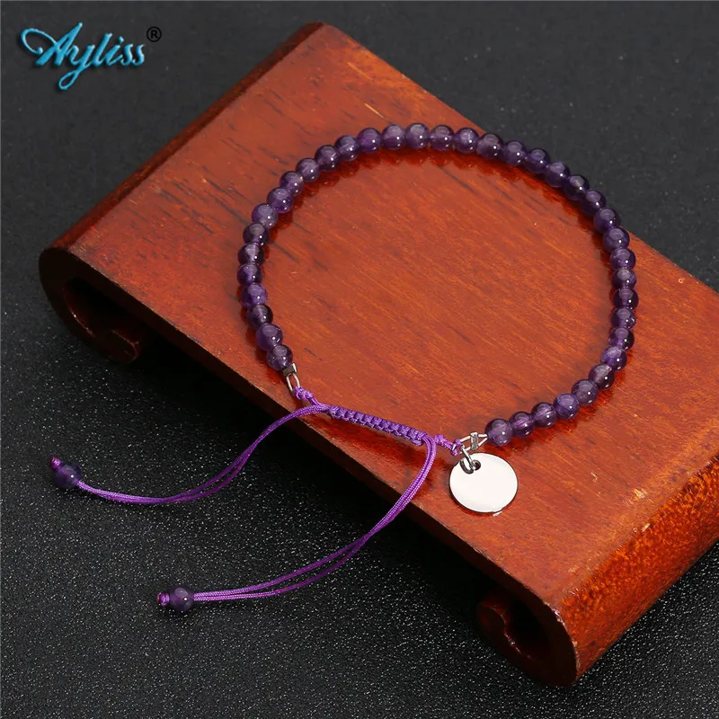 

Ayliss Elegant Look 4mm Natural Stone Bead Bracelet Healing Gem Stone with Adjustable Rope Bracelet Jewelry gift for Girls