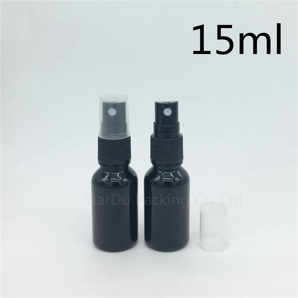 

200pcs/lot 15ml black glass bottle with Perfume sprayer, 15cc Essential Oil Spray Glass Bottle, factory wholesale