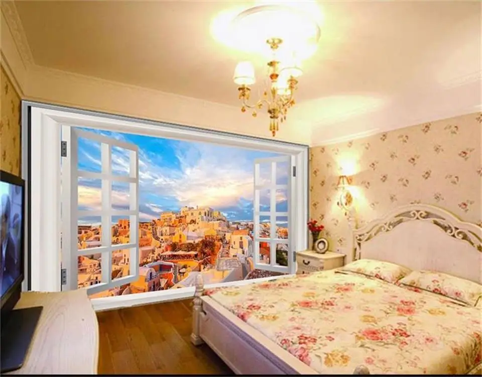 3d wallpaper custom photo mural living room window Mediterranean sea landscape painting sofa TV background for wall | Обустройство