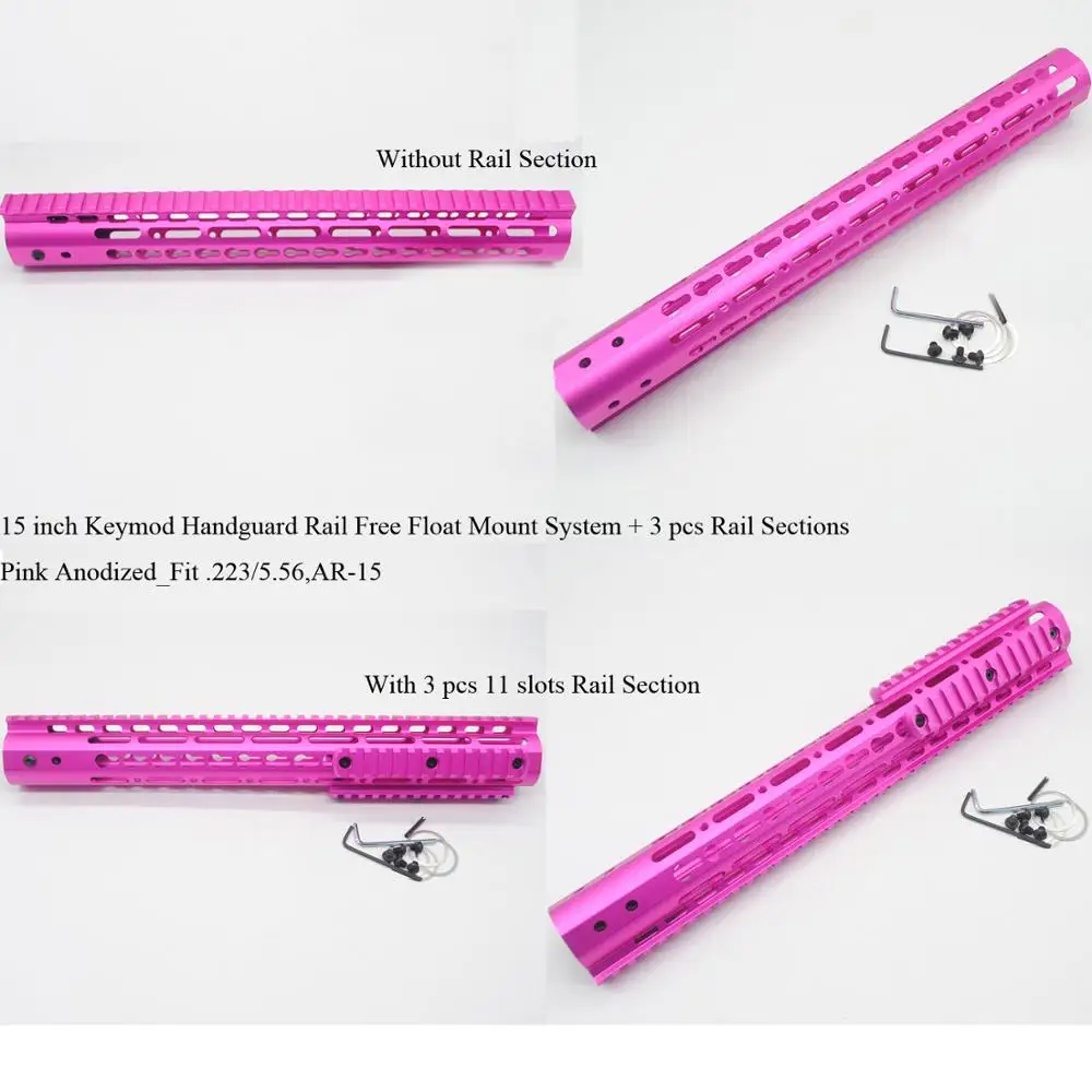 

TriRock 15'' inch Keymod Handguard Rail Picatinny Free Float Mount System w/o 13 slots Rail Sections_Pink color Anodized