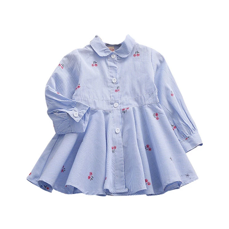 Платья для девочек осень 2019 новая детская одежда модное платье-рубашка в полоску