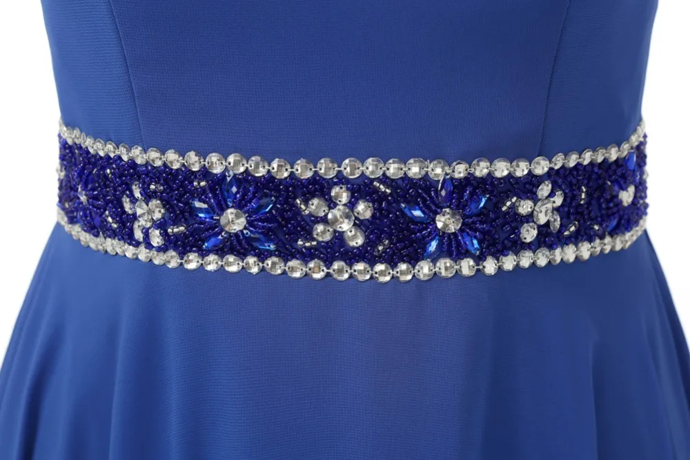 

Backless Evening Dresses A-line Scoop Chiffon Beaded Crytals Royal Blue Women Long Evening Gown Prom Dress Prom Gown