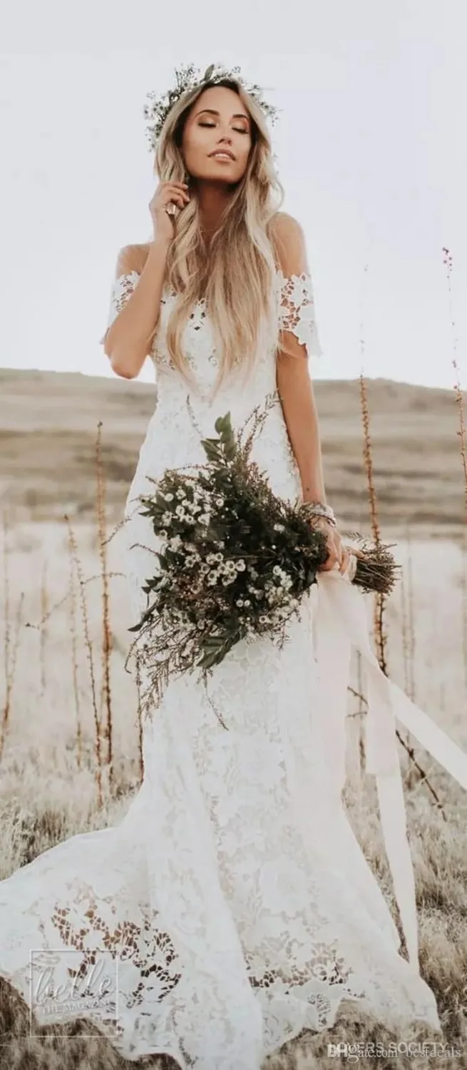 Robe De Mariage новый летний Boho кружево Свадебные платья 2019 страна с открытыми плечами