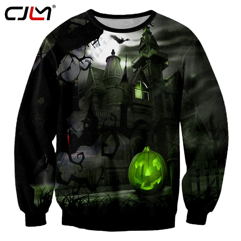 

CJLM New Halloween Big Size Fashion Brand Men's Pullover 3D Printed Pumpkin Castle Sweatshirt Suppliers Man Clothing