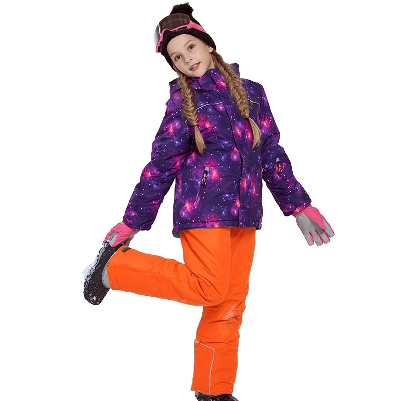 Winter Girls Clothing Sets Fleece Hooded Jackets Overalls Kids Ski Suits Outdoor Sports Children Skiing Outfits Teens Clothes - Цвет: 8072  Orange