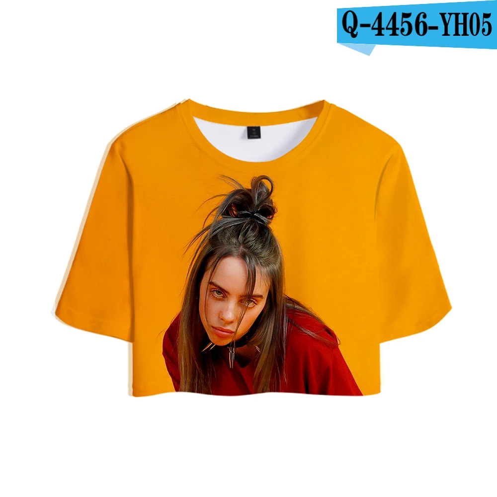 picture color Певица Билли эйлиш Новая мода Топ девушка высокое качество футболка короткая футболка женская Билли эйлиш повседневная сексуальная Распродажа одежды рубашка - Цвет: picture color