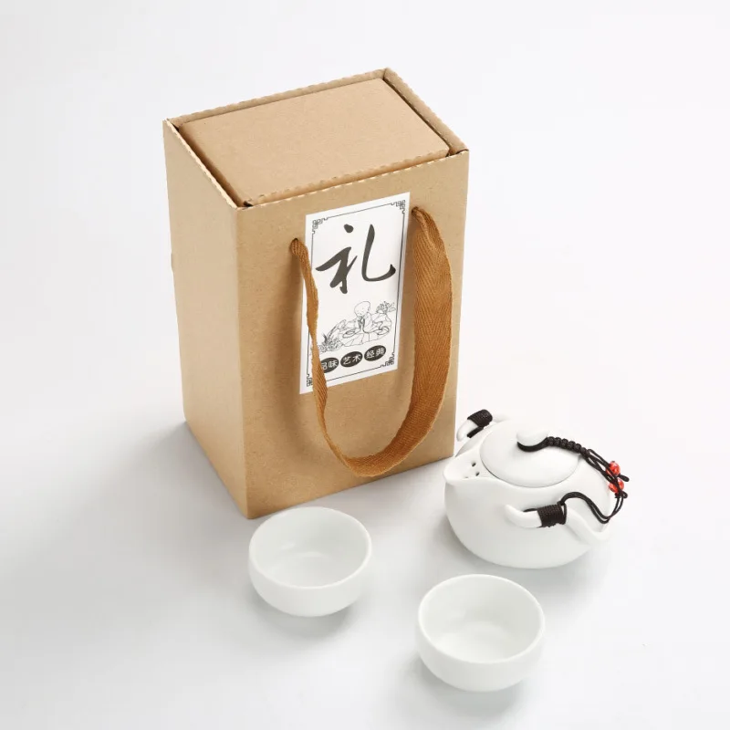 White 3Pcs Gift Box Китайский чайный дорожный чайный набор кунг-фу керамический портативный чайный горшок фарфоровый чайный сервиз Gaiwan чайные чашки чайной церемонии чайный инструмент - Цвет: White 3Pcs Gift Box