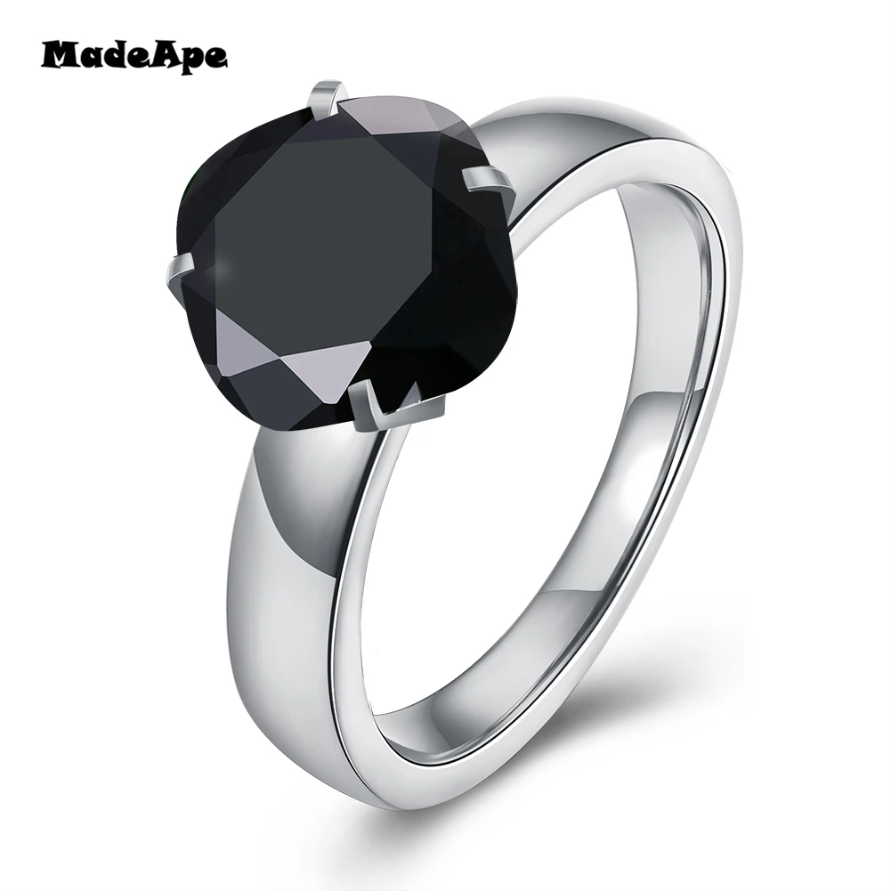 Женское Обручальное Кольцо MadApe с черным Цирконом кольцо из титановой