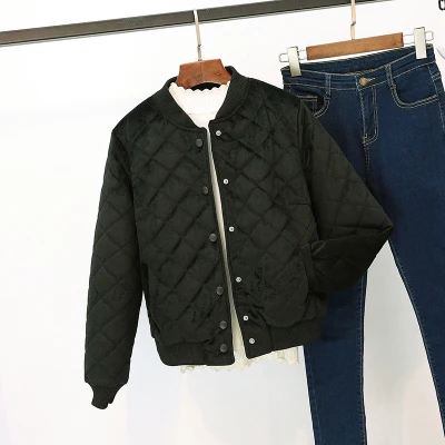 

Women's 2019 new student baseball uniform jacket female winter short section thick gold velvet Harajuku small cotton clothing