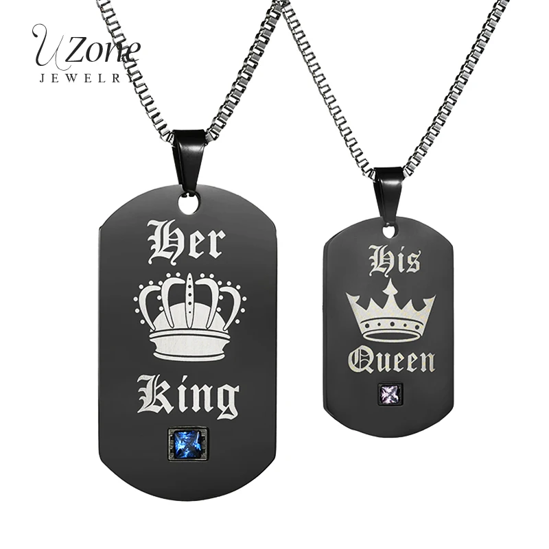 UZone ID Tag Кулон Пара Ожерелье ее король и его Королева Корона кубический циркон