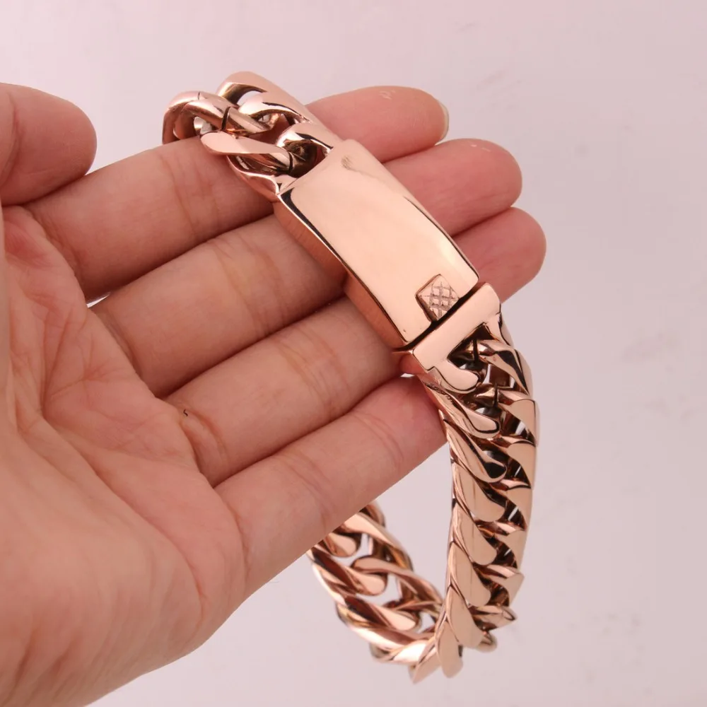 

16mm 7-11" Charming Jewelry Stainless Steel Silver Color/Gold/Rose Gold Cuban Curb Chain Mens Womens Bracelet Handmade Wristband