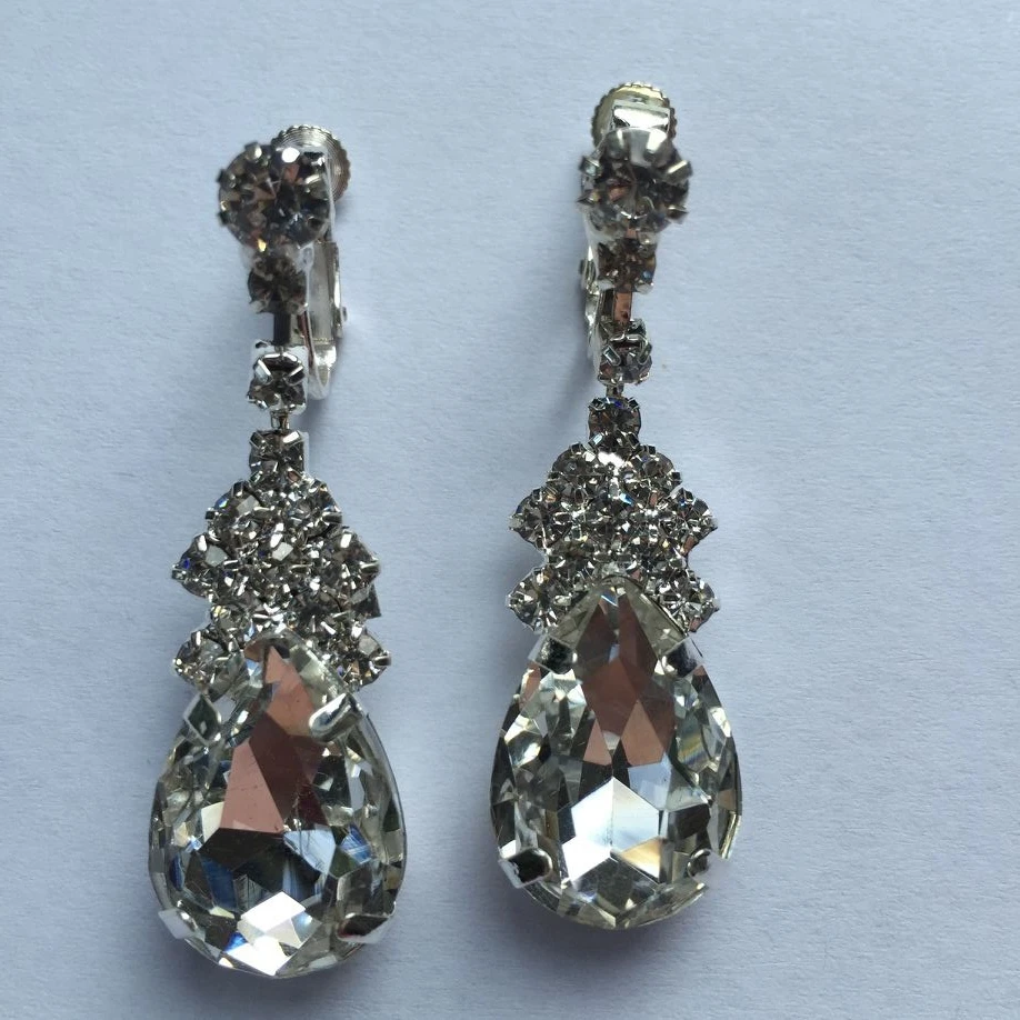 Clip earrings without piercing water drop droplet shape for women bridal wedding party Jewelry screw