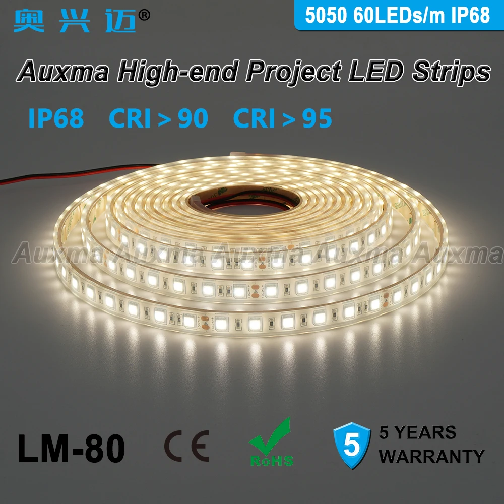 5050 60 светодиодный s/m Светодиодная лента, CRI95 CRI90 IP68, DC12V/24 V, 300 светодиодный s/катушка, 5 метров/катушка, водонепроницаемый для внутренней и наружная отделка здания