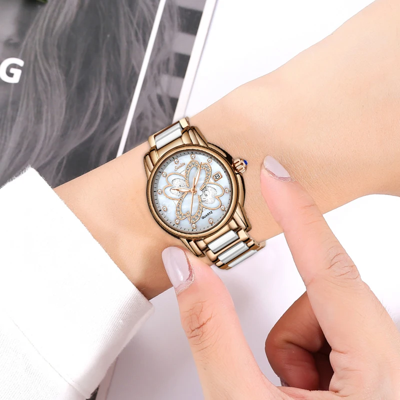 SUNKTA новые женские часы креативные керамические с браслетом Montre Femme +