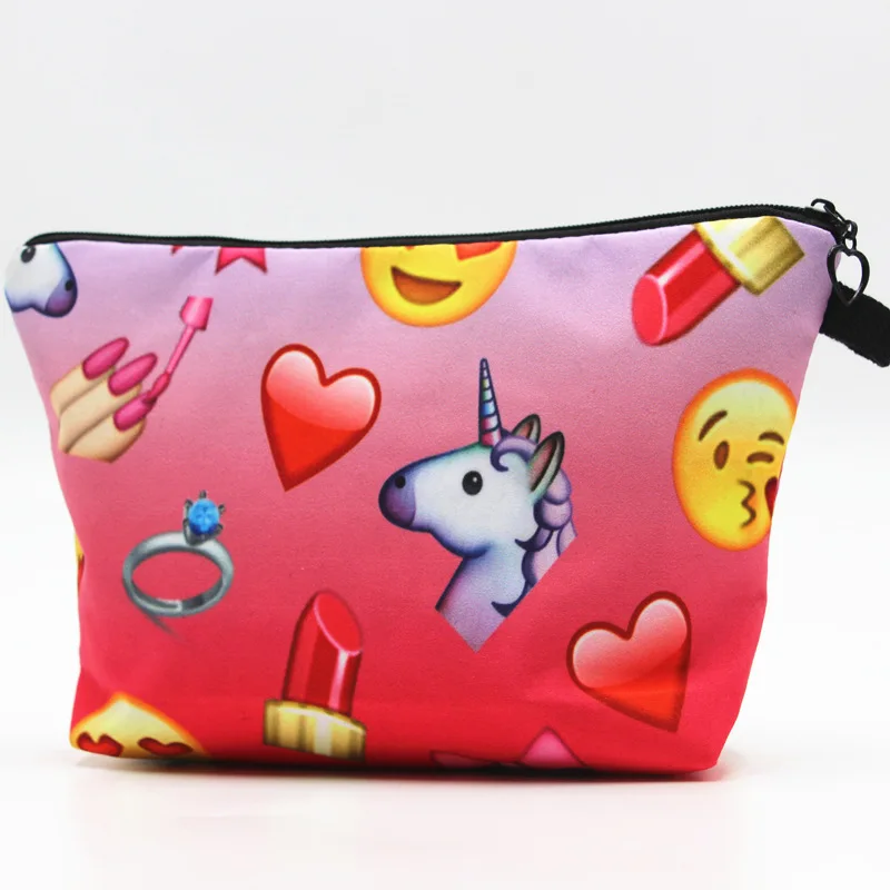

2018 HUIMENG fashion 3D Printed Unicorn Cosmetic Bags boutique Kawaii Style Colorful Gift Girls Portable Travel cosmetic bag