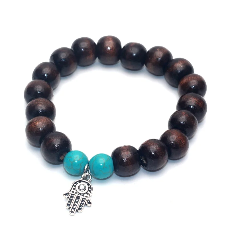 Бусины 12 мм браслет Талисман из бамбукового дерева для йоги Будда Хамса Шарм с