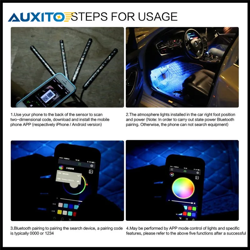 Интерьер автомобиля RGB Светодиодные полосы света атмосфера украшения лампа с