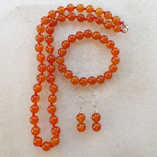 Бесплатная доставка красивые 10 мм красные Агаты круглые бусы ожерелье набор