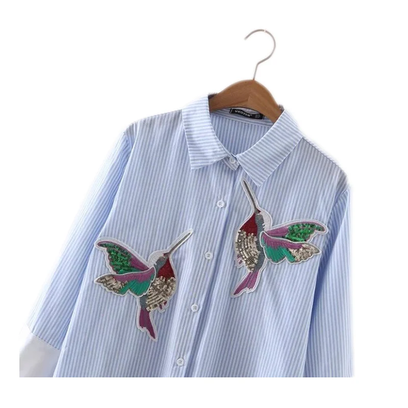 Женское платье рубашка в полоску с длинным рукавом голубое или белое короткое