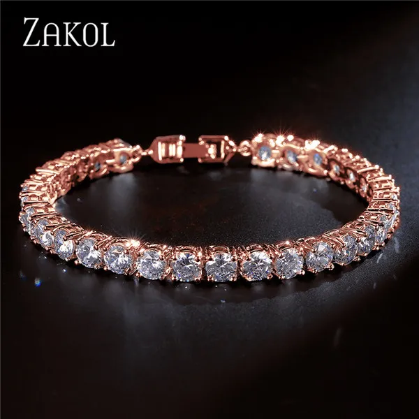 Rose Gold Color ZAKOL модные хип ювелирные изделия Римский Шарм AAA+ Круглый Кубический цирконий Хрустальный теннисный браслет для женщин Свадебная вечеринка FSBP051 - Окраска металла: Rose Gold Color