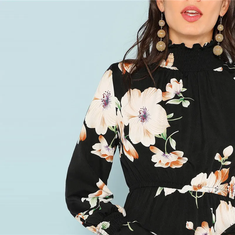SHEIN Нарядное Платье С Цветочным Принтом Для Девочек, Платье С Длинным Рукавом