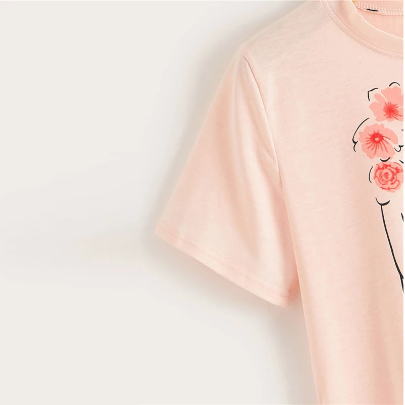 Dotfashion, парфюм и цветочный принт, футболка с коротким рукавом, лето, повседневные, Графические футболки для женщин, милые, молодежные, круглый вырез, футболки