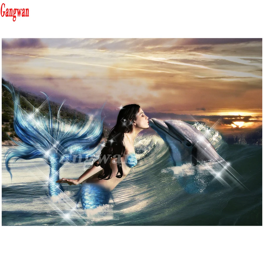 

Mermaid kiss dolphin diamond mosaic diamond painting cross stitch sea landscape embroidery full rhinestone picture stickers GIFT