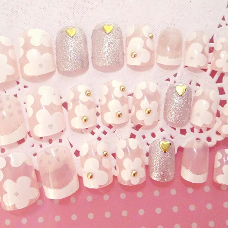 3D накладные ногти для девочек летняя мода полное покрытие белый наклейки ногтей