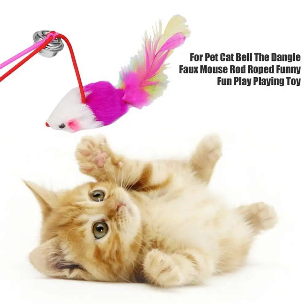 For Pet Cat Bell The Dangle Faux Mouse Rod Roped Funny Fun Play Playing Toy | Дом и сад