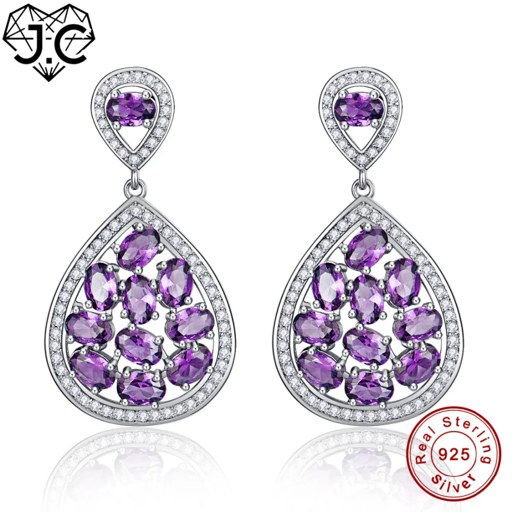 J.C для женщин Овальный розовый аметист Изумрудный топаз нежные серьги Настоящее