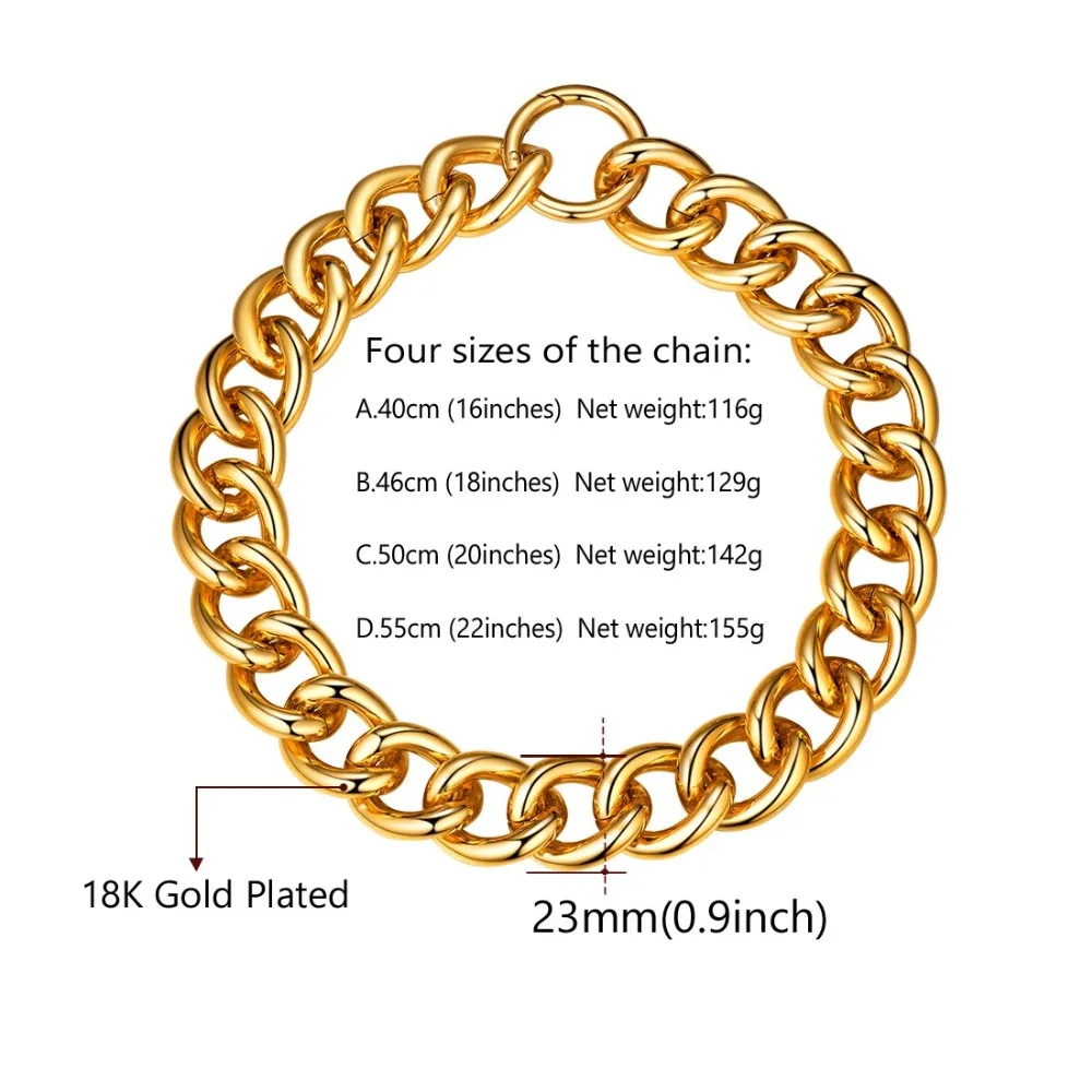 Новинка 2019 модная летняя простая Золотая большая толстая цепочка U7 чокер для