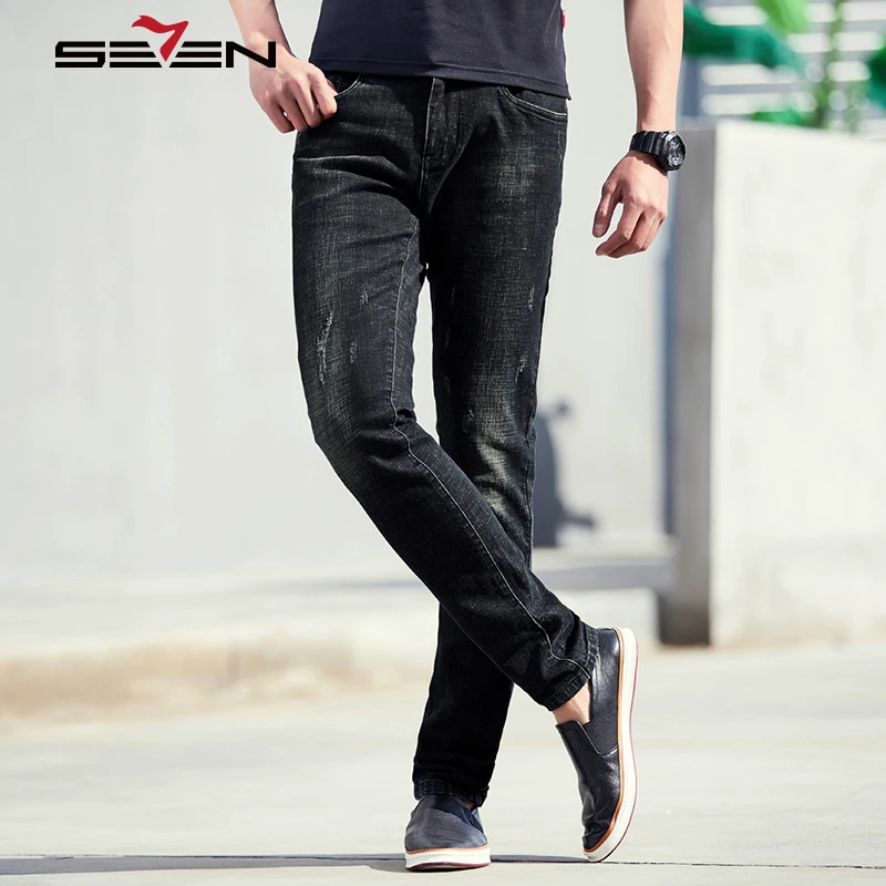 Seven7 брендовые черные джинсы для Для мужчин Классические Зауженные брюки мужской моды Повседневное прямые