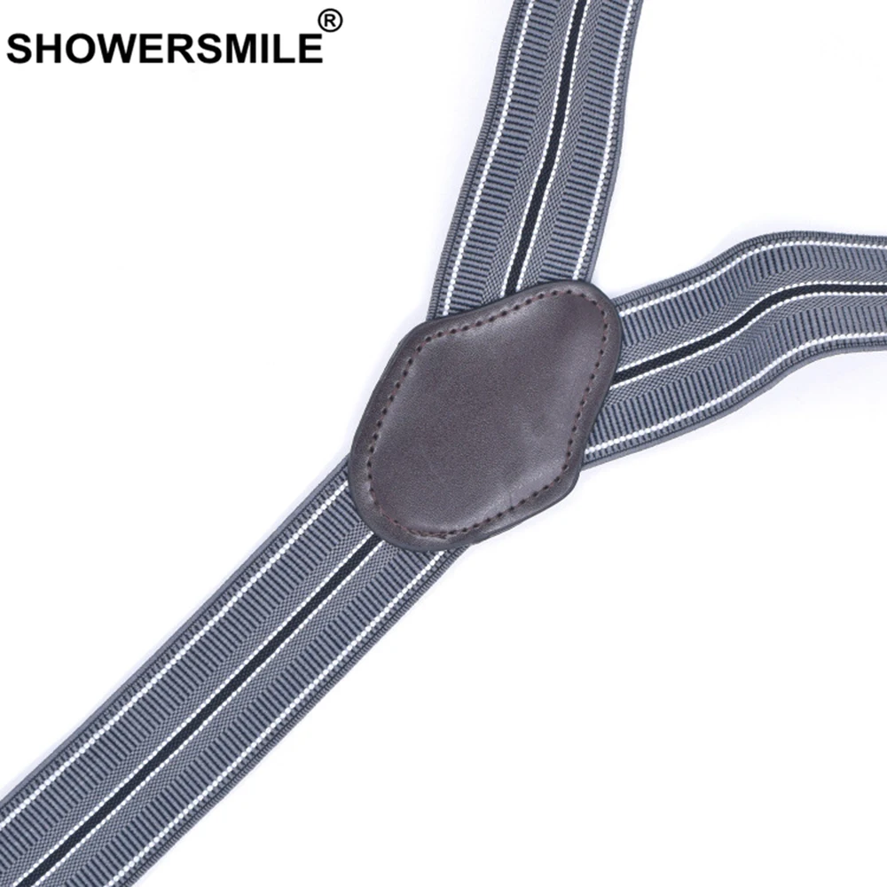 SHOWERSMILE подтяжки мужские в полоску 6 зажимы подтяжек мужские подтяжки Формальные Y назад жаккардовая эластичная Регулировка мужские брюки ремень 3,5 см