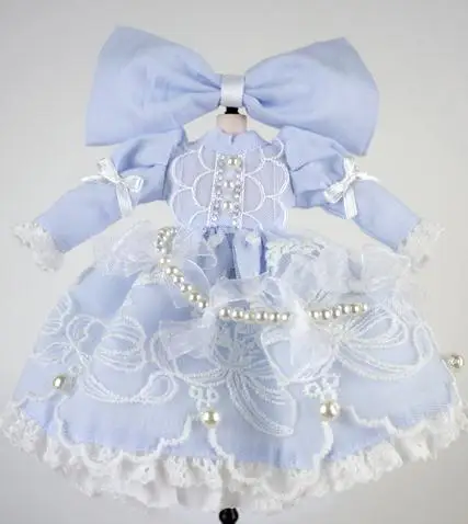 dress and headwear 1 комплект головной убор с галстуком-бабочкой+ розовое/синее/желтое/Белое Кружевное платье принцессы для Blyth, Pullip, Licca, 1/6 BJD аксессуары для кукольной одежды - Цвет: dress and headwear