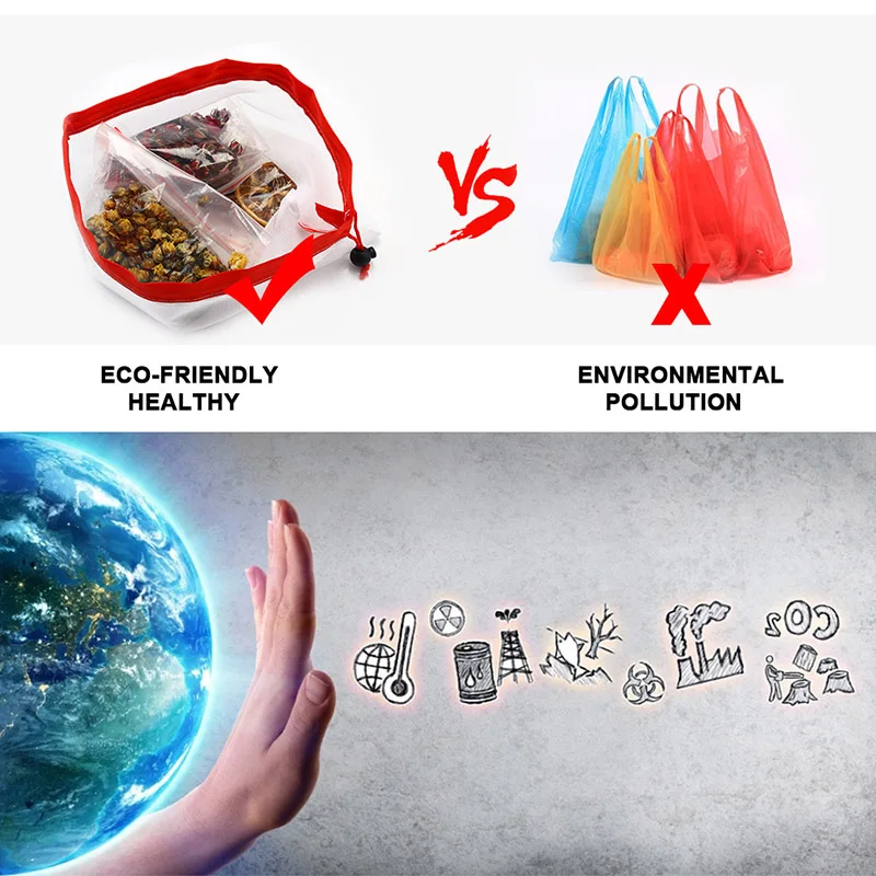 

12Pcs Reusable Mesh Produce Bags Washable Bags for Grocery Shopping Storage Fruit Vegetable Toys Sundries Organizer Storage Bag