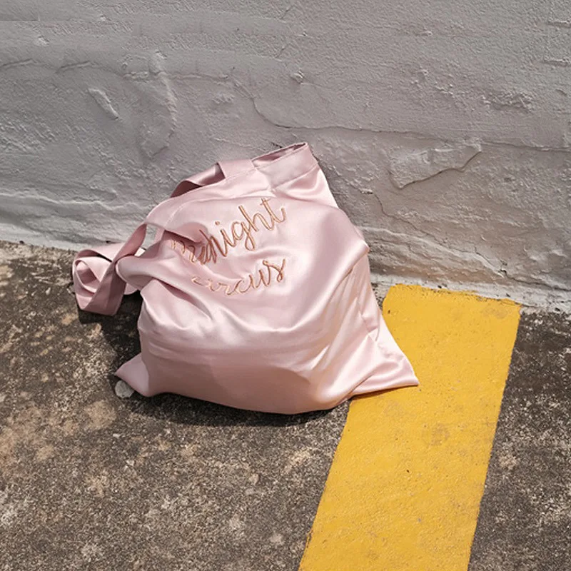 

Retro Satin Women Shoulder Bags Polyester Embroidery Letter Casual Flap Girls Simple Student Tote Handbags Wild Shopping Bags
