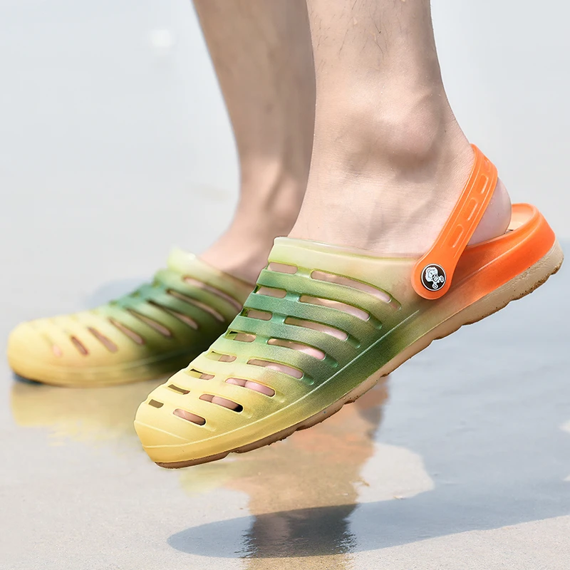

Gray Fashion Summer Men's Slippers Outdoor Beach Shoes for Male Hollow Out Anti-skid Jelly Shoes Soft Bottom Man Garden Slippers
