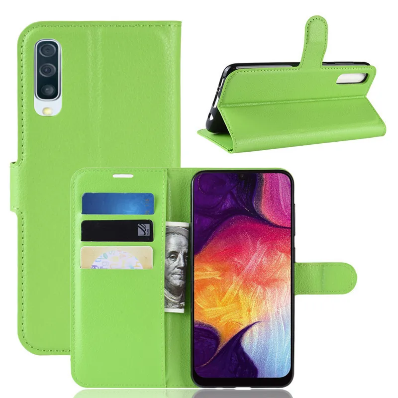 Зеленый Для samsung Galaxy A50 чехол A505F A505 A 50 Флип кожаный чехол для телефона для Coque Galaxy A50 роскошный держатель для карт чехол a50 сумки - Цвет: Зеленый
