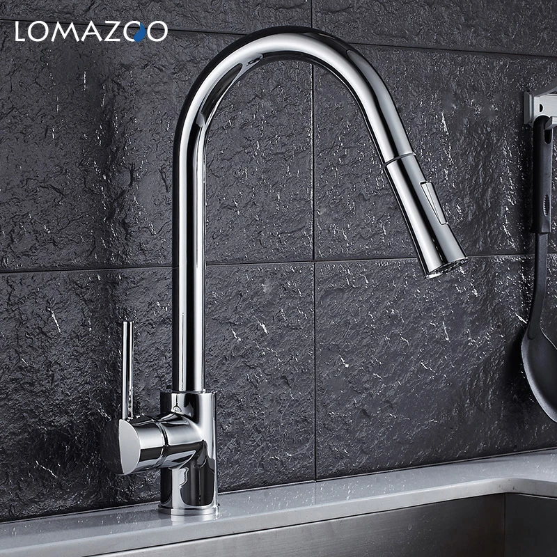 LOMAZOO Telescopic Rotatable Kitchen Faucet Bathroom Sink Gold Waterfall Single Handle Brass Rotate | Обустройство дома