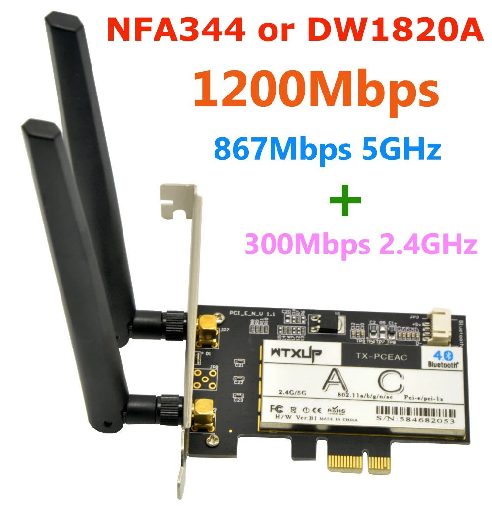 Настольный Wi Fi адаптер WTXUP Qualcomm Atheros NFA344 802.11ac 1200 Мбит/с PCi Express беспроводной PCI с