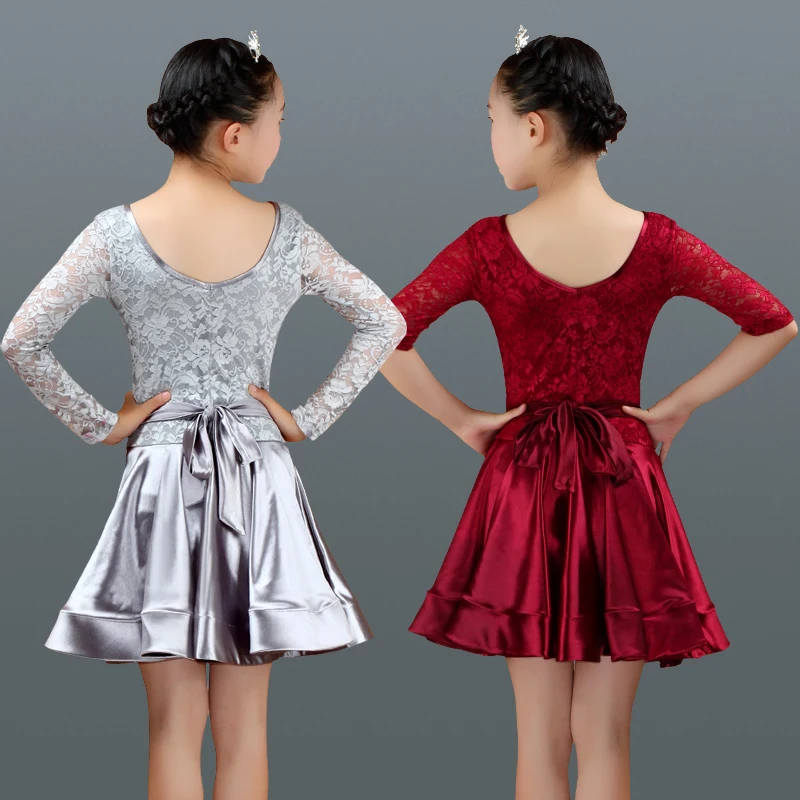 

Latin Dance Dress For Girls Lace Bright Satin Skirt Latin Dresses Competition Stage Performance Wear Kid Dancing Clothes DN2676