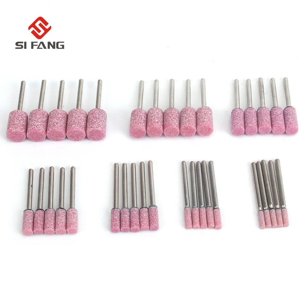 

50Pcs 3/4/5/6/8/10/12mm Dia Pink Cylinder Cone Corundum Grinding Head Polishing Polisher Head Ceramic Drill Bit Tools 3mm Shank
