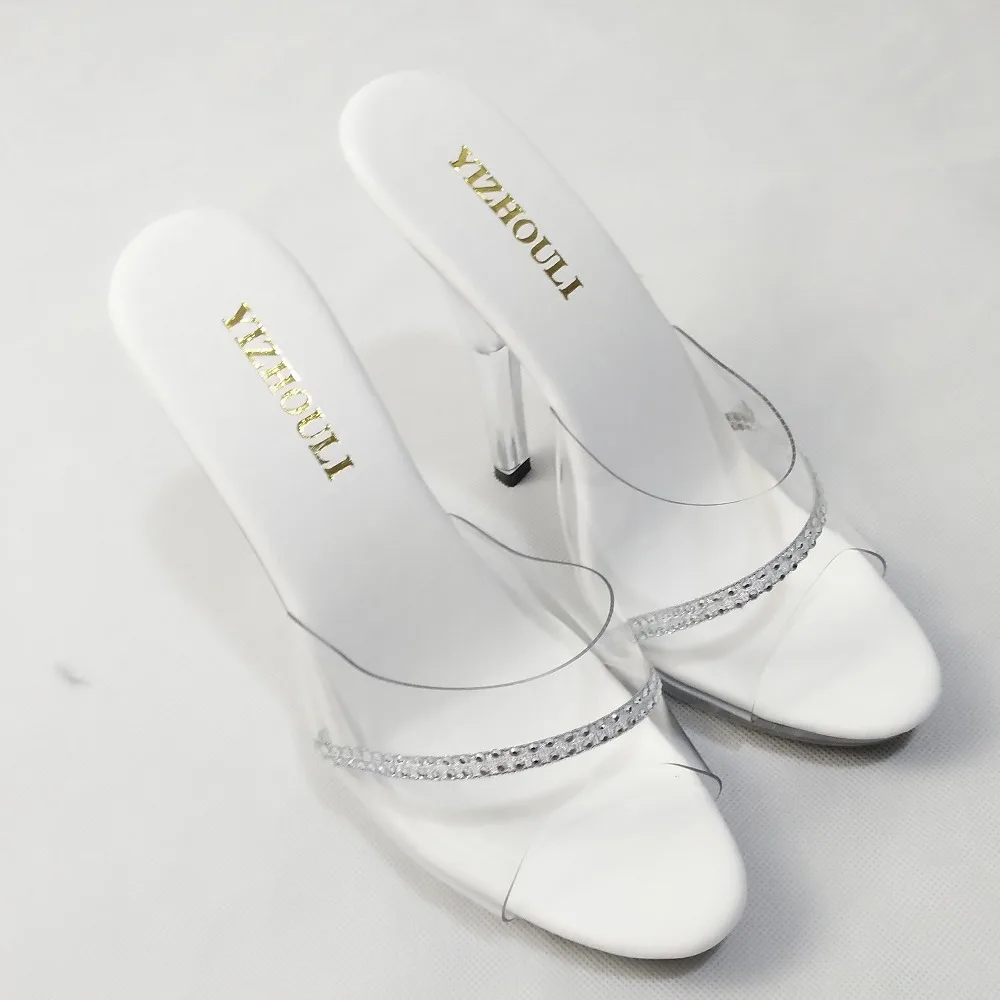YIZHOULI 13cm high heels, thin and transparent crystal cold slippers, catwalk model size women's Slippers